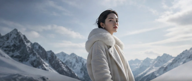 雪山背景下的大衣品牌广告创意